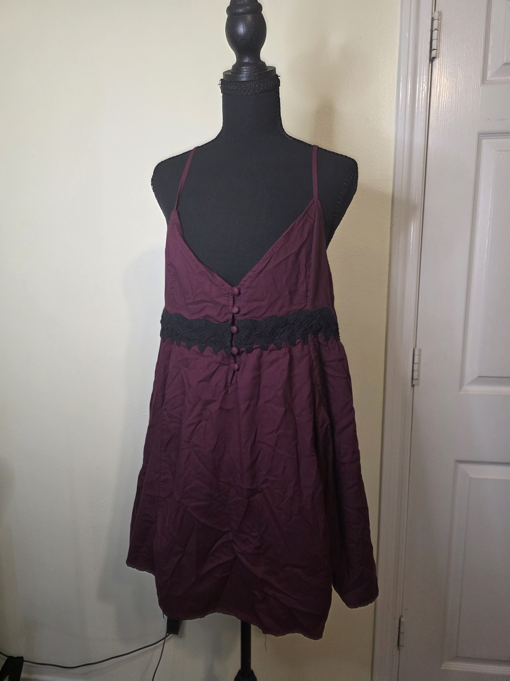 Urban Outfitters Burgundy Sleeveless Chemise with Black Lace Waist